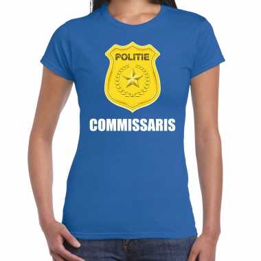 Commissaris politie embleem carnaval t-shirt blauw voor dames