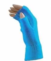 Carnaval blauwe polsjes handschoenen vingerloos voor volwassenen