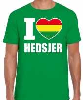 Carnaval i love hedsjer t shirt groen voor heren