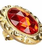 Koning koningin carnaval ring met grote rode diamant